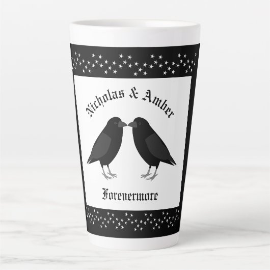 Gothic Wedding Kissing Ravens Custom Milchtasse (Vorderseite)