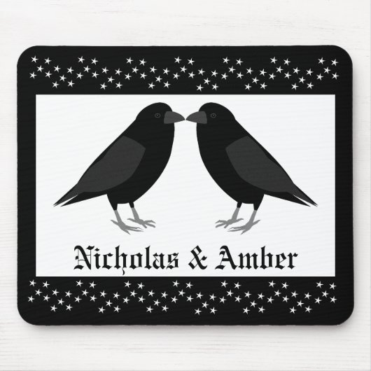 Gothic Wedding Kissing Ravens Custom Mousepad (Vorne)