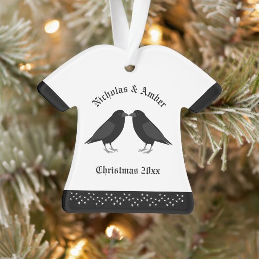 Gothic Wedding Kissing Ravens Custom Ornament (Baum)