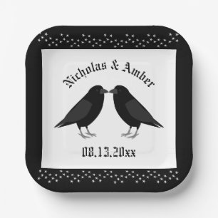 Gothic Wedding Kissing Ravens Custom Pappteller