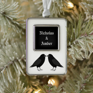 Gothic Wedding Kissing Ravens Custom Rahmen-Ornament Silber