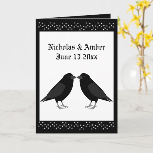 Gothic Wedding Kissing Ravens Custom Wedding Karte (Gelbe Blume)