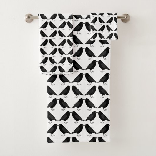 Gothic Wedding Kissing Ravens Gemustert Badhandtuch Set (Insitu)