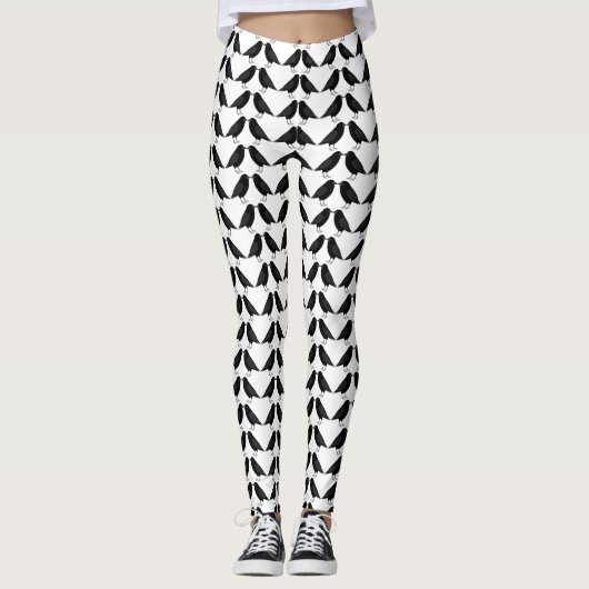 Gothic Wedding Kissing Ravens Gemustert Leggings (Vorderseite)