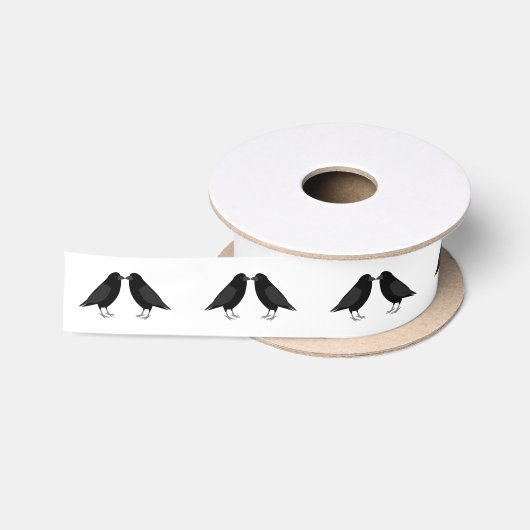 Gothic Wedding Kissing Ravens Gemustert Satinband (Spule)
