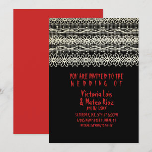 Gothic Wedding Lace Red Black Einladung