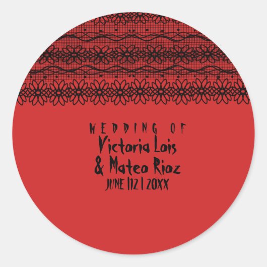 Gothic Wedding Lace Red Black Runder Aufkleber (Vorderseite)