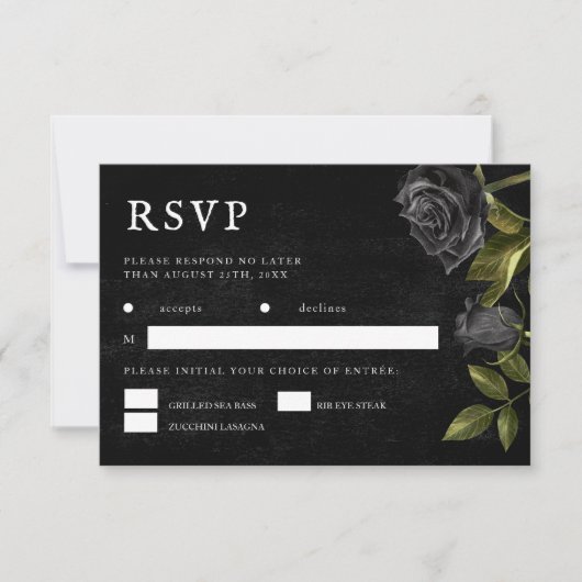 Gothic Wedding Meal Choice RSVP Karte (Vorderseite)