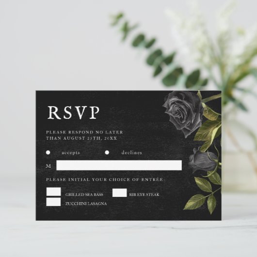 Gothic Wedding Meal Choice RSVP Karte (Stehend Vorderseite)