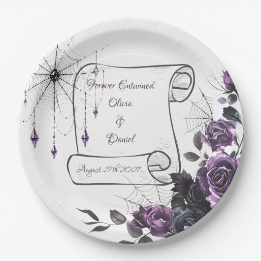 Gothic Wedding Paper Plates Floral Dark Romance Pappteller (Vorderseite)