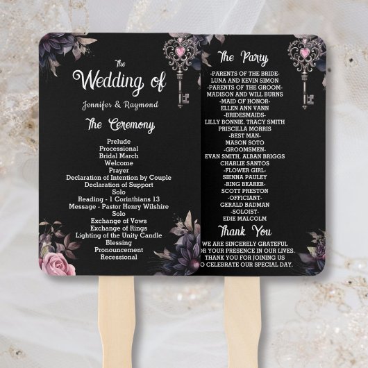 Gothic Wedding Program Hand Fan Fächer