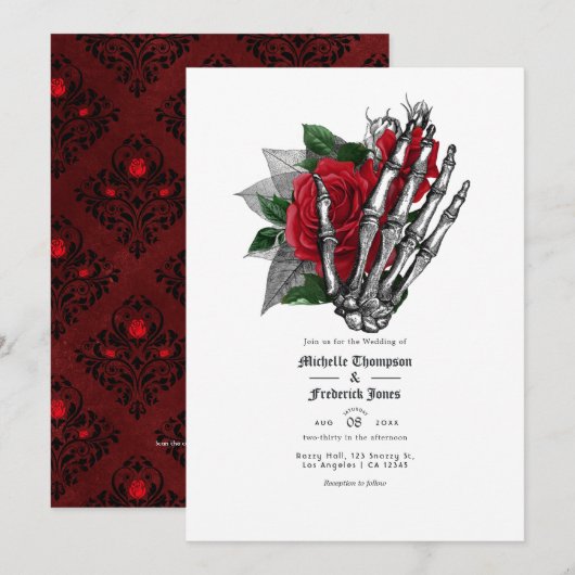 Gothic Wedding QR Code für Schwarz und Rot Einladung (Vorne/Hinten)