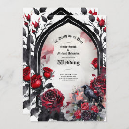 Gothic Wedding Red Black Rose Raven Einladung