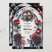 Gothic Wedding Red Black Rose Skulls Arch Einladung (Vorne/Hinten)