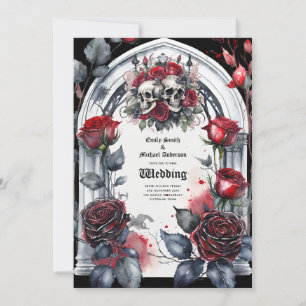 Gothic Wedding Red Black Rose Skulls Arch Einladung