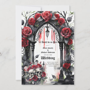 Gothic Wedding Red Black Rose Skulls Arch Einladung