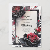 Gothic Wedding Red Black Rose Skulls Arch Einladung (Vorderseite)