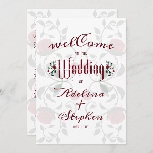 Gothic Wedding Rote Rosen Moody Order of Service Programm (Vorne/Hinten)