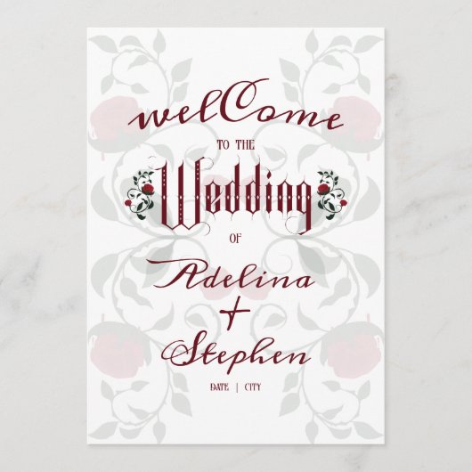 Gothic Wedding Rote Rosen Moody Order of Service Programm (Vorderseite)