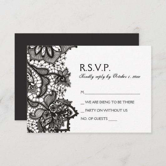 Gothic Wedding RSVP - Black Lace Pattern (Vorne/Hinten)