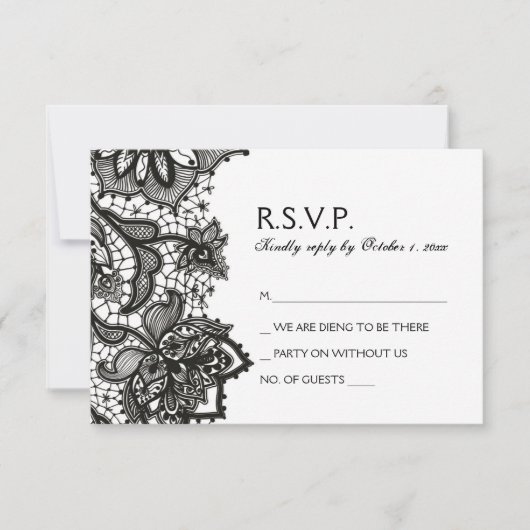 Gothic Wedding RSVP - Black Lace Pattern Karte (Vorderseite)