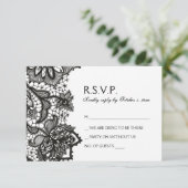 Gothic Wedding RSVP - Black Lace Pattern Karte (Stehend Vorderseite)