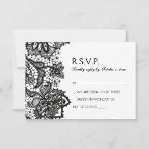Gothic Wedding RSVP - Black Lace Pattern Karte