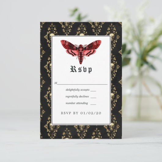 Gothic Wedding RSVP Karte (Stehend Vorderseite)