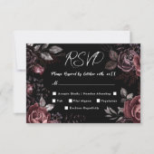 Gothic Wedding RSVP Schwarz Dunkel Vintage Blüte (Vorderseite)