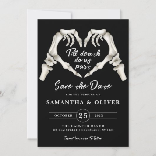 Gothic Wedding Save the Date Halloween Black Skull (Vorderseite)