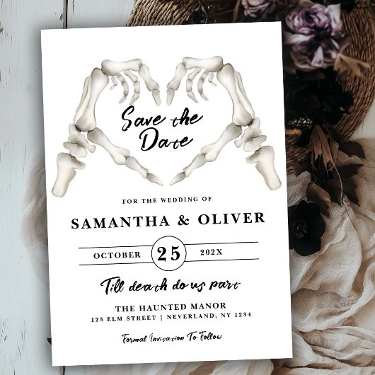 Gothic Wedding Save the Date Halloween Skeleton