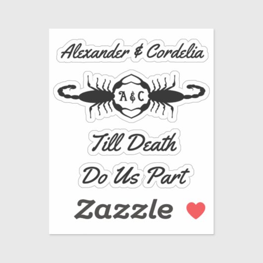 Gothic Wedding Scorpions Custom Mit Monogramm Aufkleber (Blatt)