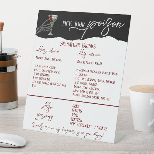 Gothic Wedding Signature Drinks Freie Bar-Signatur Sockelschild (In Situ)