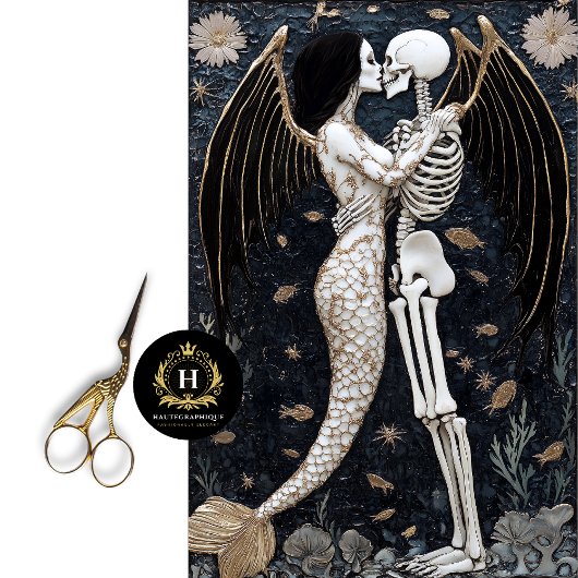 Gothic Wedding Skeleton Mermaid Skull Decoupage Seidenpapier
