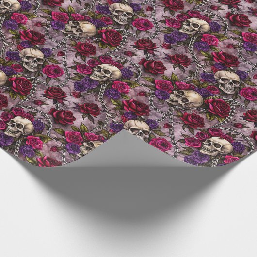 Gothic Wedding Skeleton Skull and Rose Geschenkpapier (Ecke)