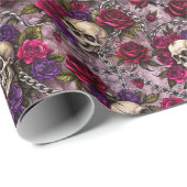 Gothic Wedding Skeleton Skull and Rose Geschenkpapier (Rolleneckpunkt)