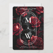 Gothic Wedding Skull Rose Monogram Black Red Einladung (Vorderseite)