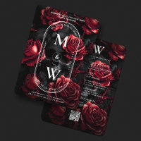 Gothic Wedding Skull Rose Monogram Black Red