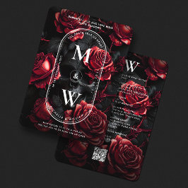 Gothic Wedding Skull Rose Monogram Black Red Einladung