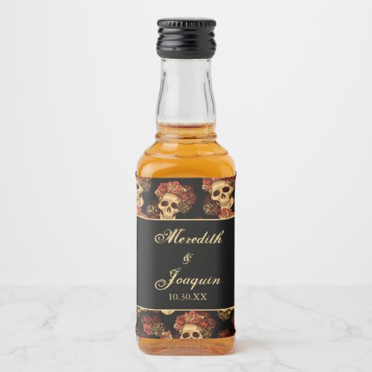 Gothic Wedding Skulls Black Rote Rose Custom Alkoholflaschenetikett (Vorderseite)