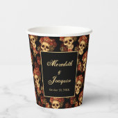 Gothic Wedding Skulls Black Rote Rose Custom Pappbecher (Rückseite)