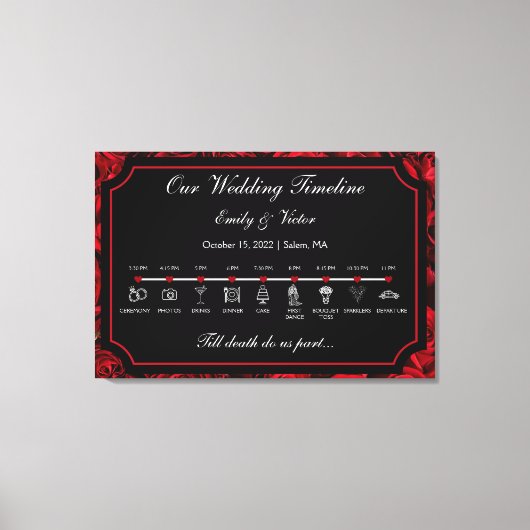 Gothic Wedding Timeline Sign Leinwanddruck (Vorderseite)