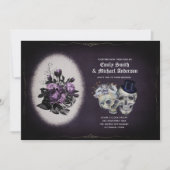 Gothic Wedding Vintag Floral Lila Skulls Einladung (Vorderseite)