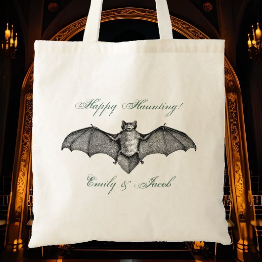 Gothic Wedding Vintage Halloween Bat Couple Names Tragetasche