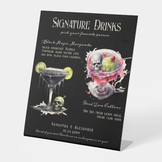 Gothic Wedding Whimsigoth 3 Signature Drinks unter Sockelschild (Vorderseite)