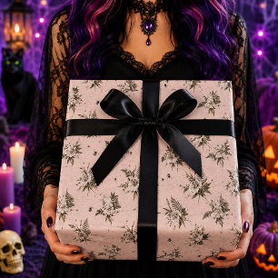 Gothic Weißes Blumen-Spinnennetz-Muster Geschenkpapier
