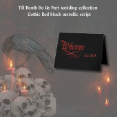 Gothic Welcome Table Card - Red Metallic Script Dankeskarte
