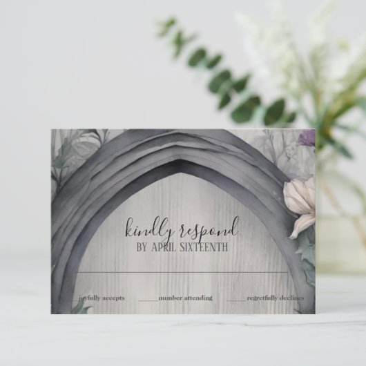 Gothic White Floral Arch Pagan Handfasts RSVP Karte (Stehend Vorderseite)