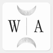 Gothic White Monogram Moon Wappen Umschlag Aufkleb Quadratischer Aufkleber (Vorderseite)