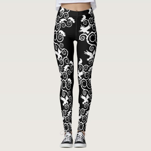 Gothic White Ravens and Thorns Leggings (Vorderseite)
